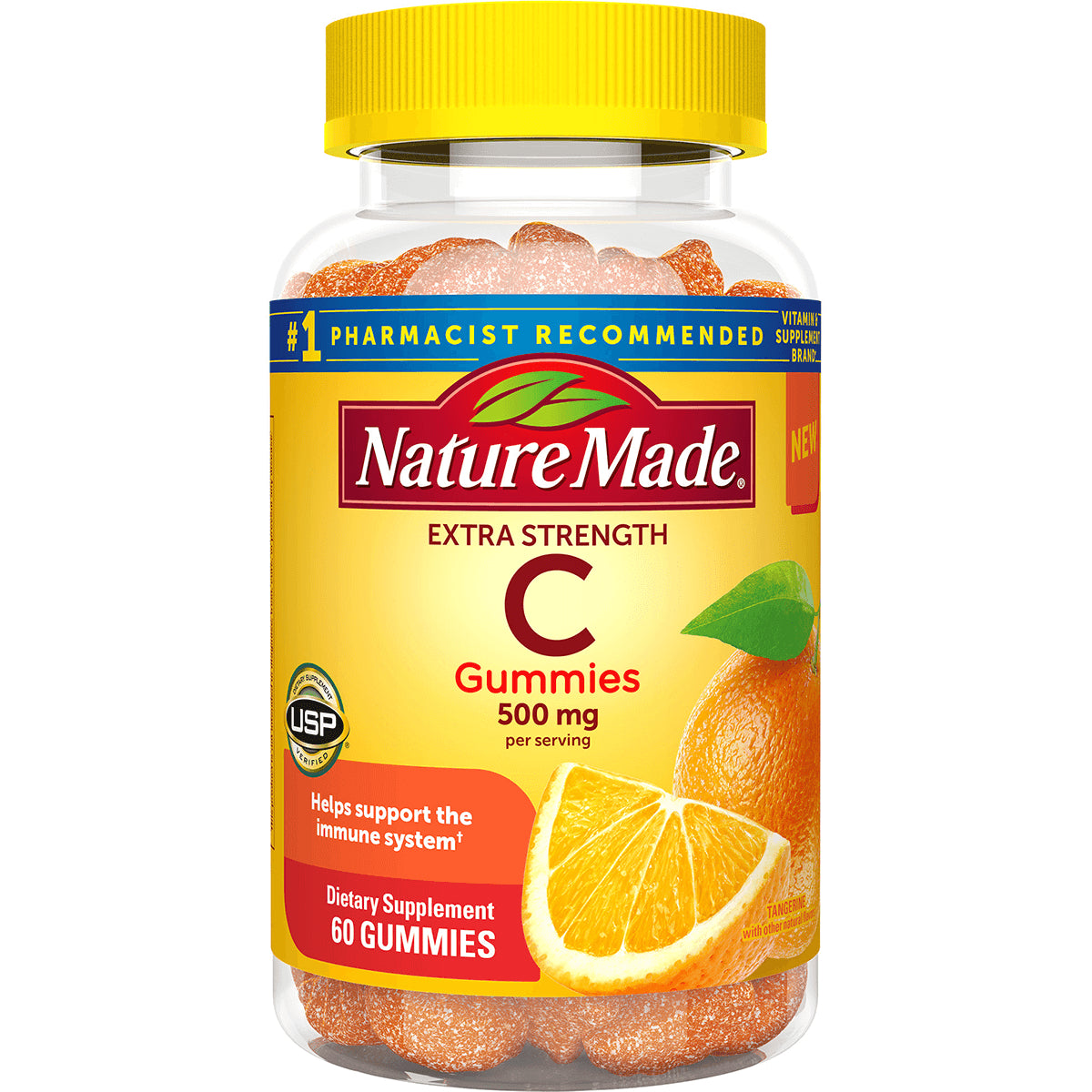 NTM111 | Nature Made Extra Strength C gummies 500 mg bottle, 60 gummies, orange on label