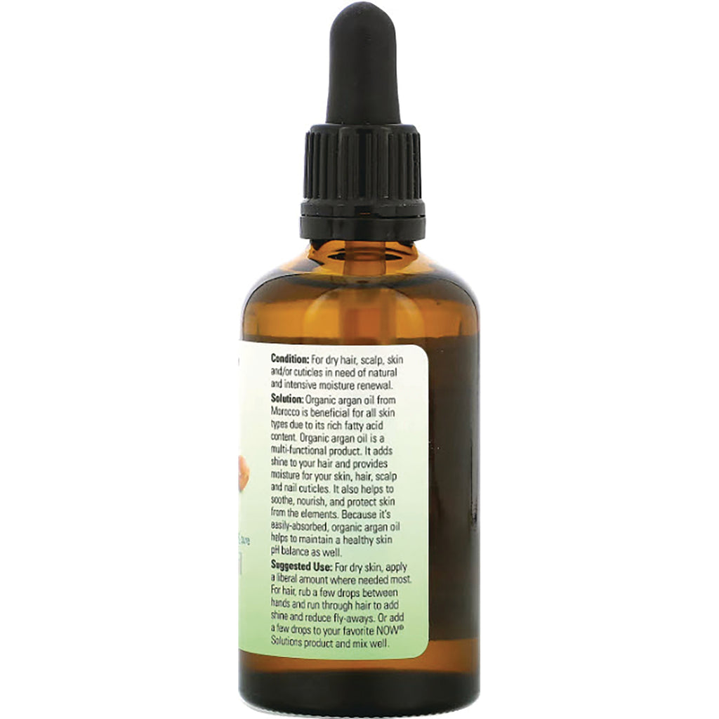 NWF1308 | Back label of amber dropper bottle showing condition, solution and suggested use text for argan oil - Thumbnail
