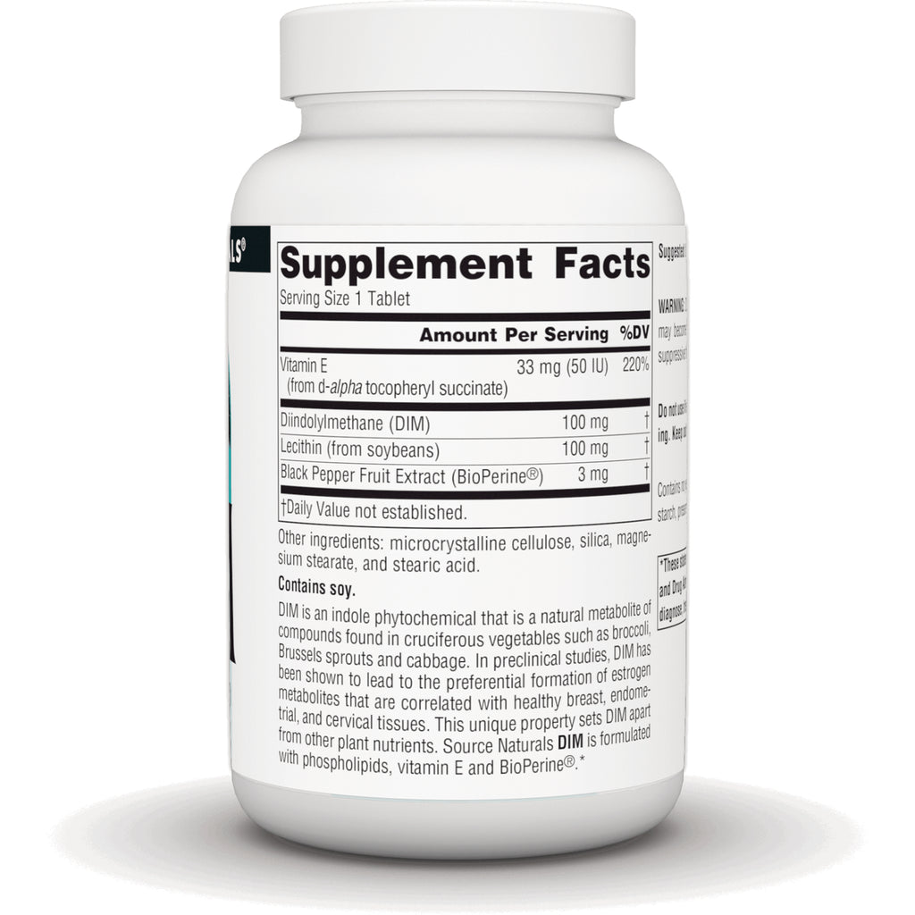 SN337 | Back label with Supplement Facts and other ingredients for DIM tablets - Thumbnail