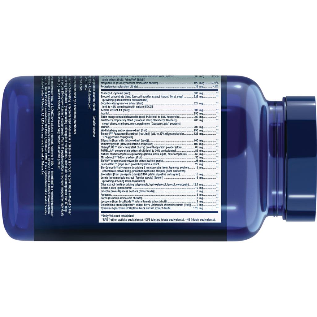 LE561 | Blue supplement bottle on its side showing back label with supplement facts and ingredient list - Thumbnail
