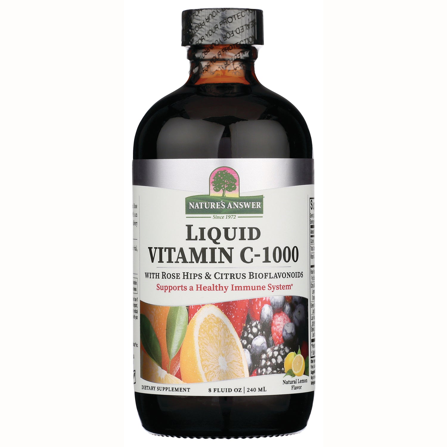 NAT097 | Nature's Answer liquid Vitamin C-1000 brown glass bottle with fruit images on label