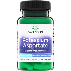 SW1521 | Swanson Potassium Aspartate electrolyte mineral supplement, 99 mg per capsule, 60 capsules