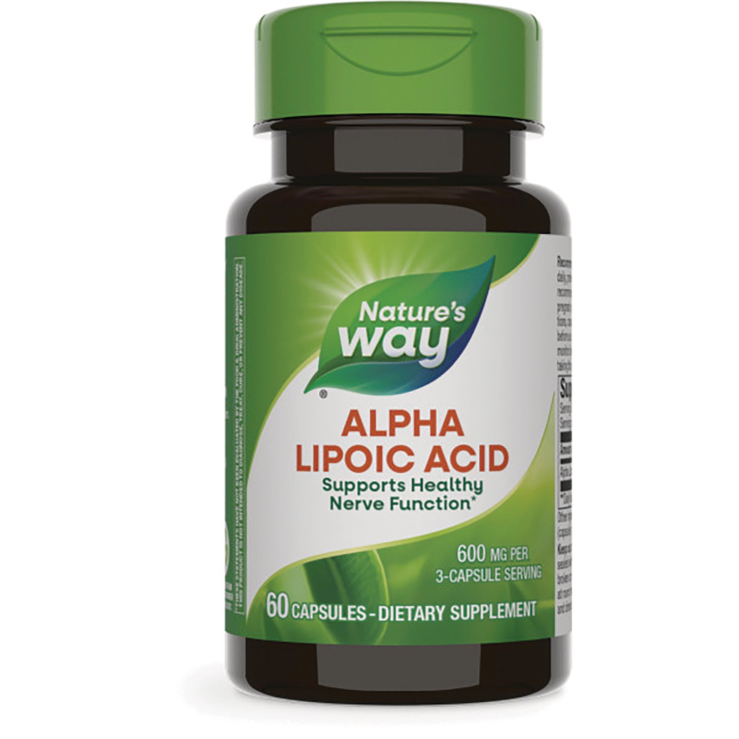 NW776 | Nature's Way Alpha Lipoic Acid 60-capsule dietary supplement bottle with green cap