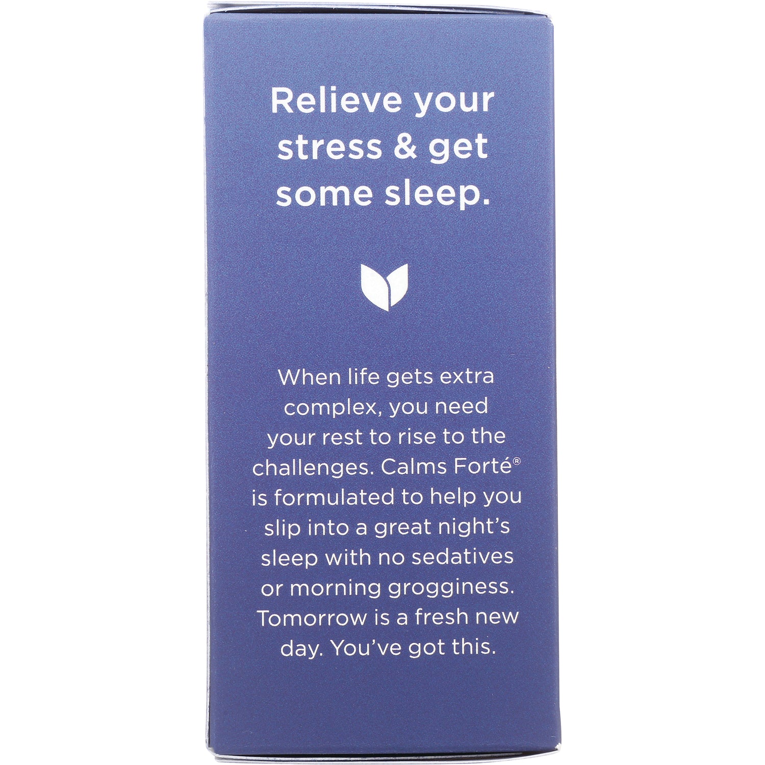 HY261 | purple product box side reading Relieve your stress & get some sleep and describing Calms Fort sleep support