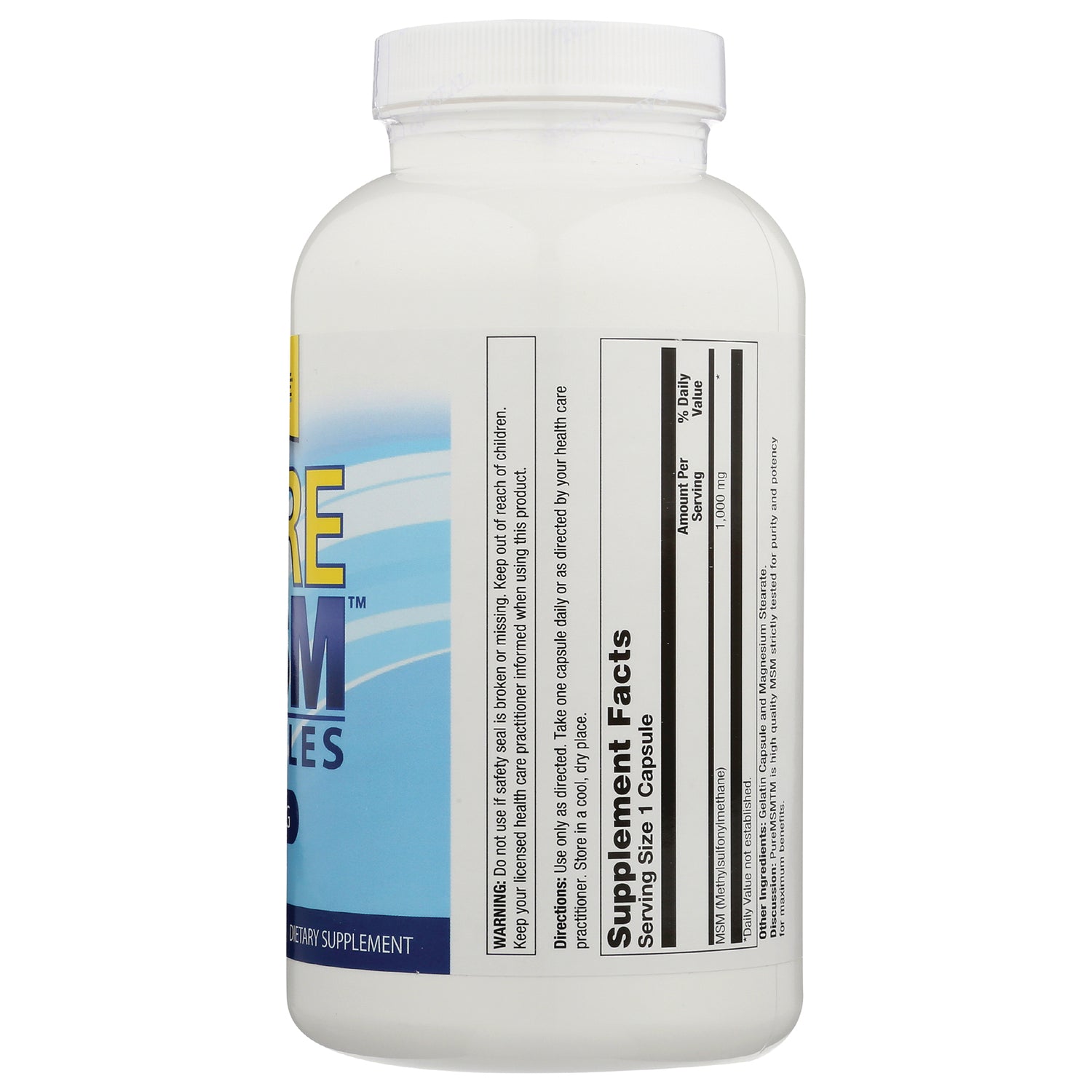 NBL006 | Back of white supplement bottle showing Supplement Facts panel and partial blue label
