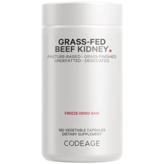 CDG055 | White bottle labeled GRASS-FED BEEF KIDNEY freeze-dried raw, 180 vegetable capsules, CODEAGE