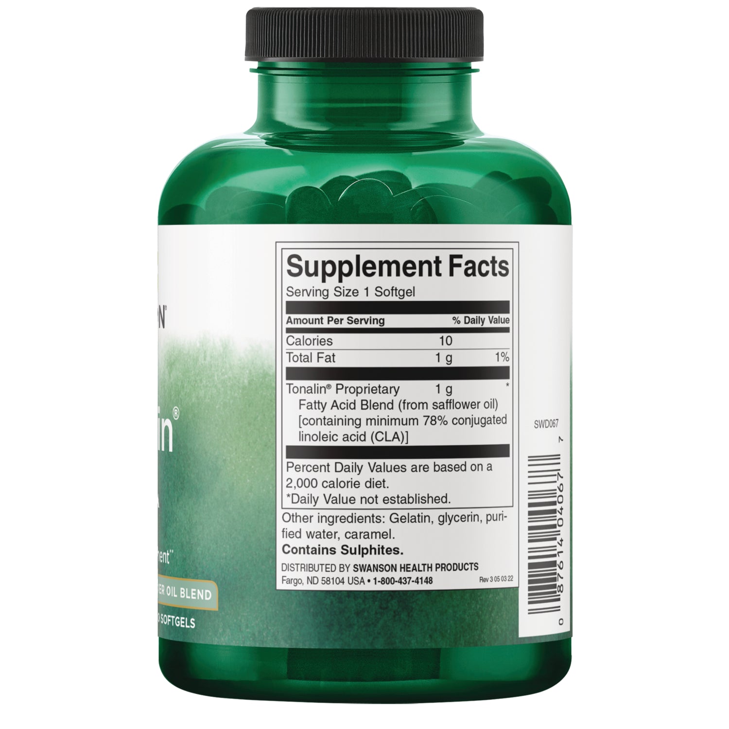 SWD067 | Back of supplement bottle showing Supplement Facts panel and barcode