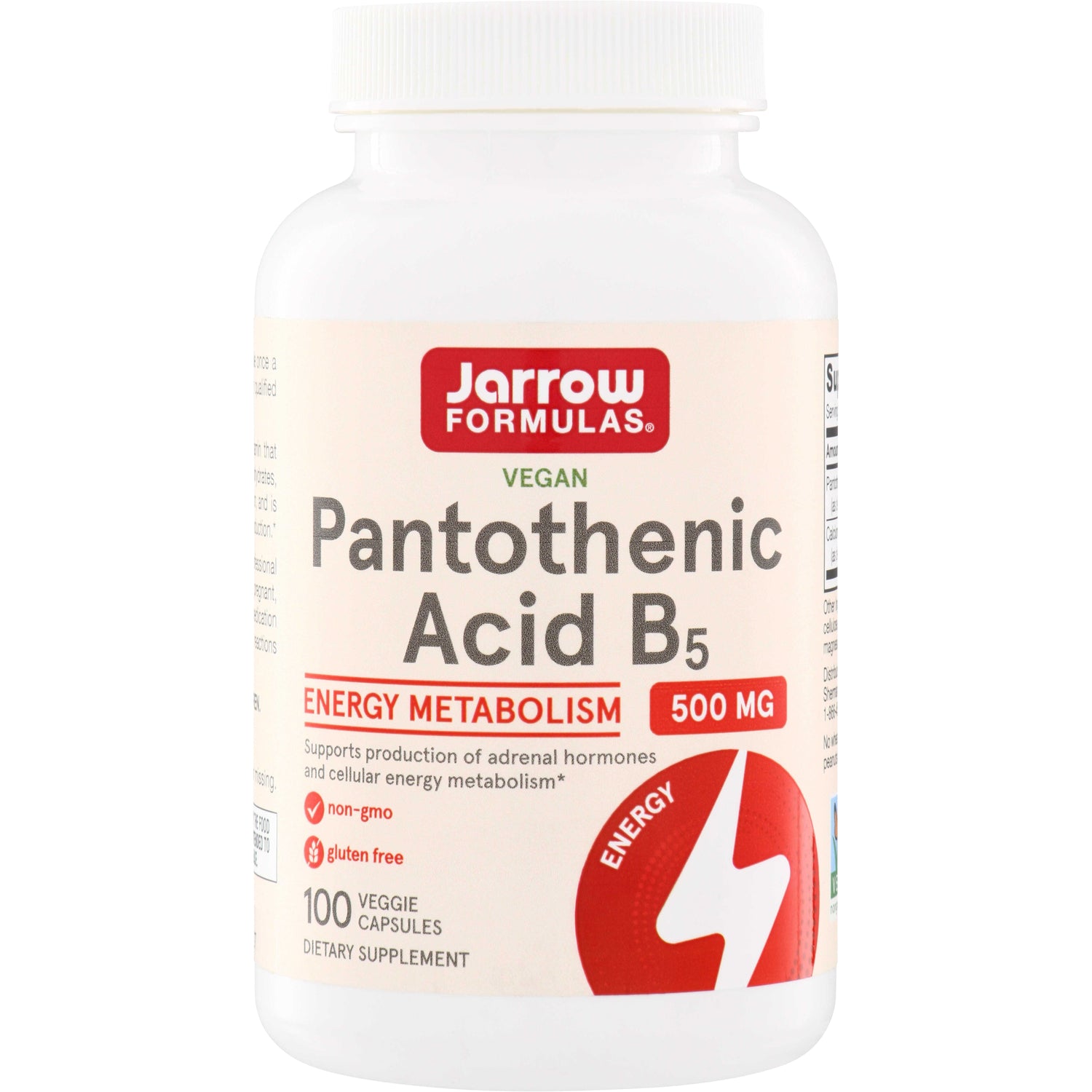 JR336 | Jarrow Formulas Vegan Pantothenic Acid B5 500 mg, Energy Metabolism, 100 veggie capsules