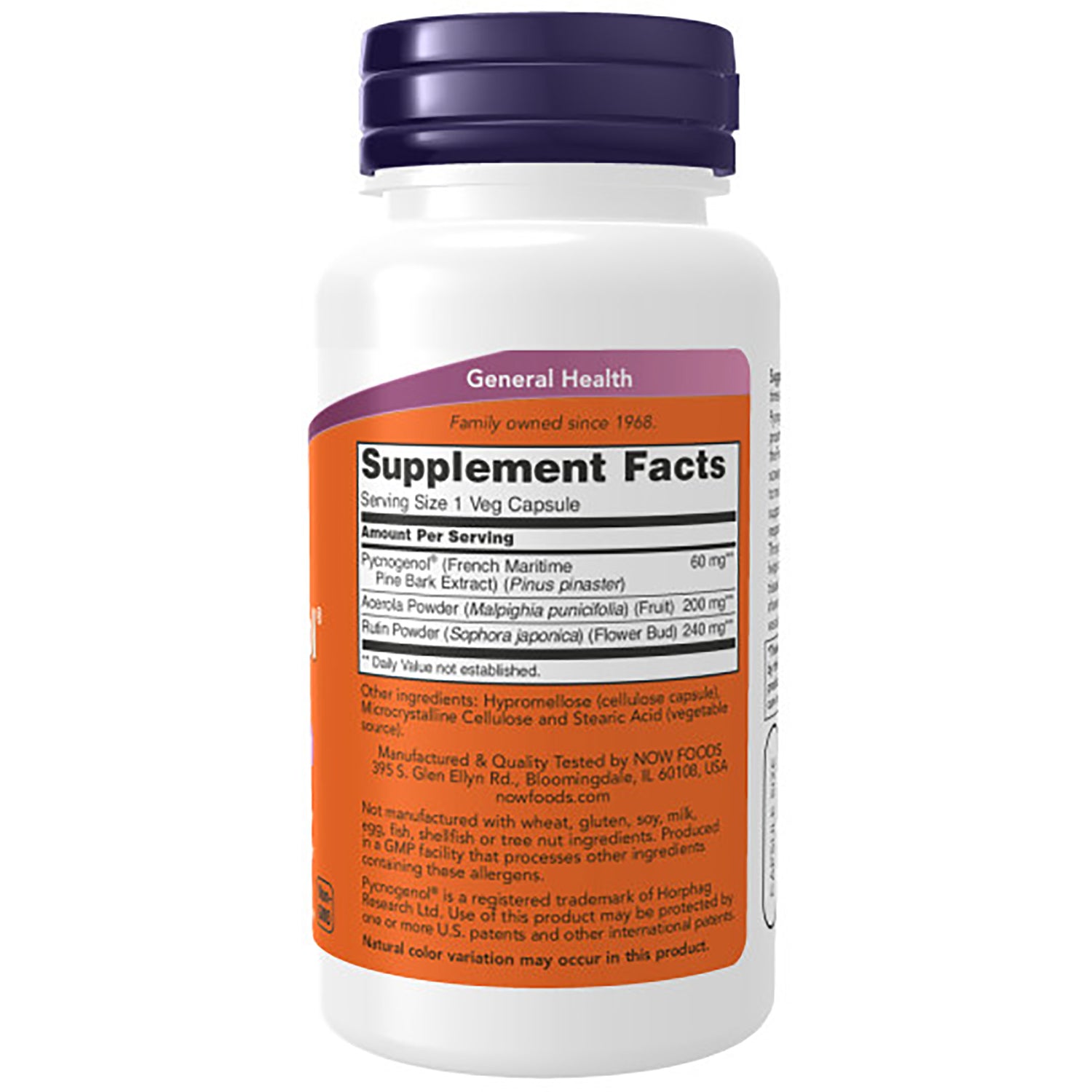 NWF1333 | Back of white supplement bottle showing Supplement Facts label and ingredients