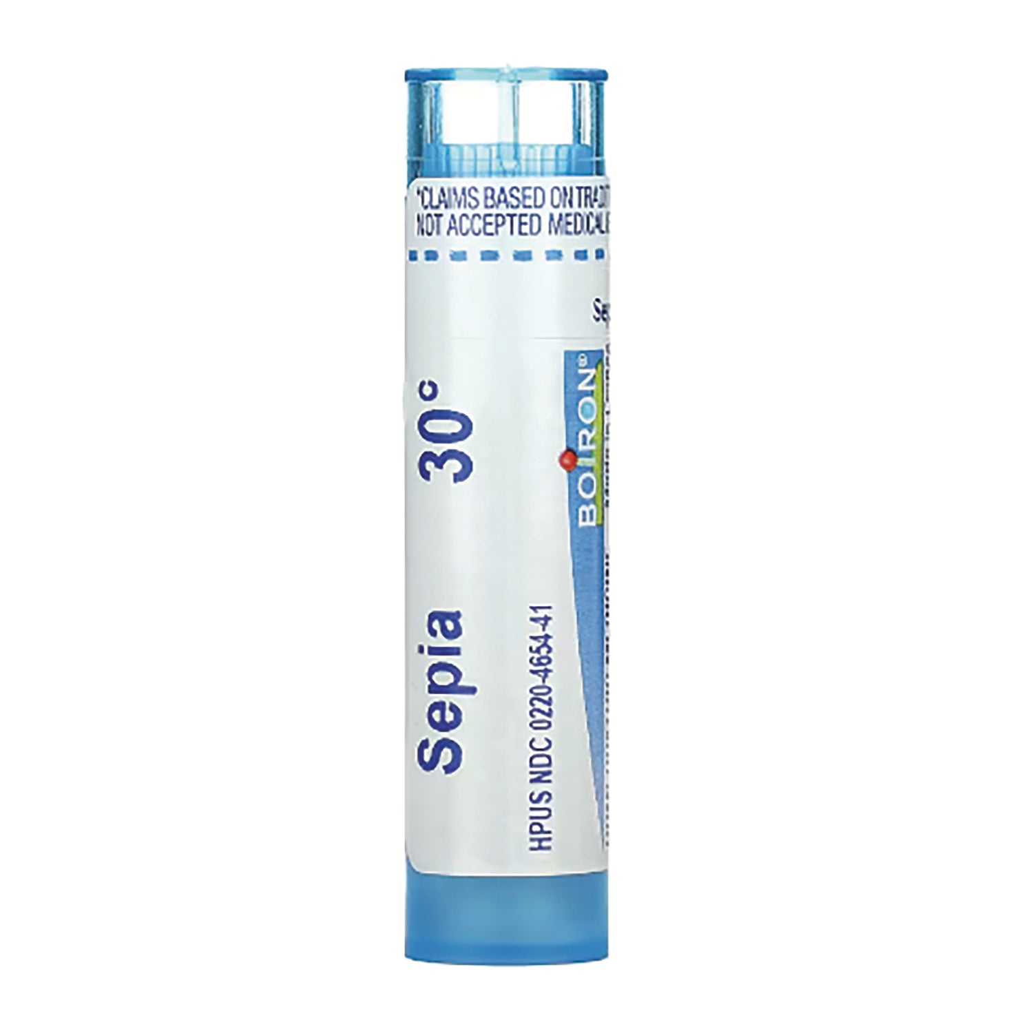 BRN069 | Sepia 30 homeopathic pellet tube with blue cap labeled Sepia