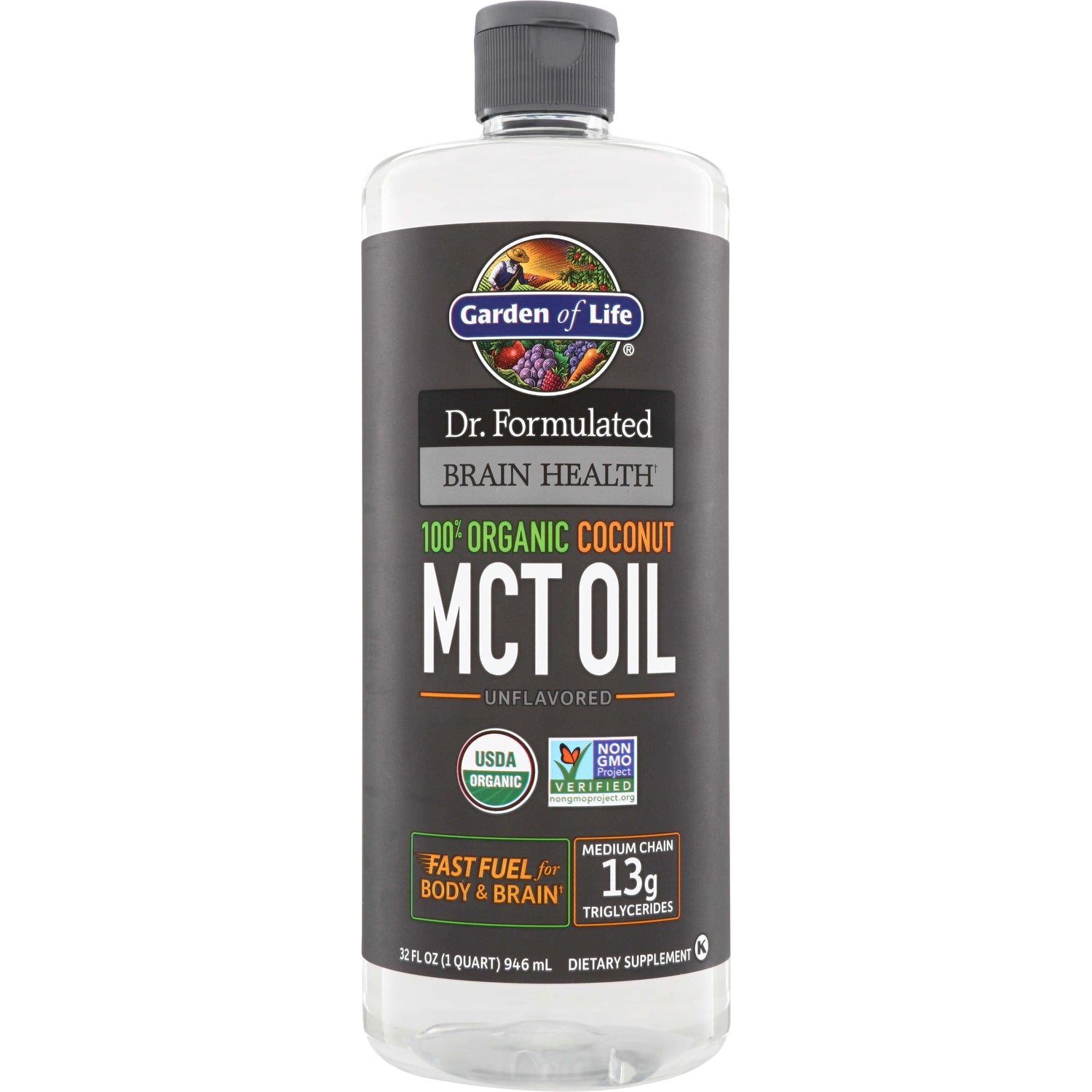 GLF247 | Garden of Life Dr. Formulated Brain Health 100% Organic Coconut MCT Oil, Unflavored, 32 fl oz