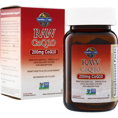 GLF135 | Garden of Life RAW CoQ10 200mg supplement bottle and box, Non-GMO Project Verified
