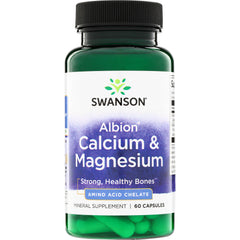 SWU464 | Swanson Albion Calcium & Magnesium, Amino Acid Chelate, mineral supplement, 60 capsules