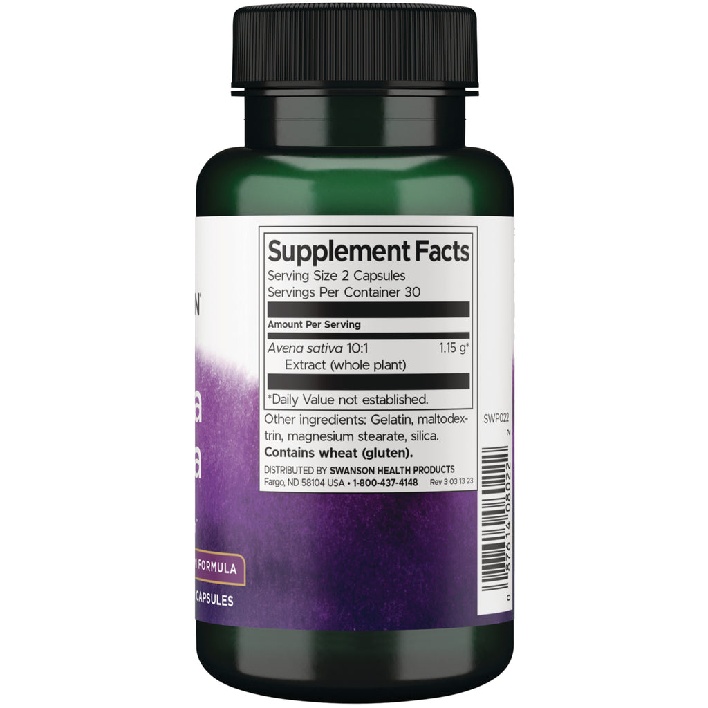 SWP022 | Back of bottle with Supplement Facts panel and ingredients, serving size 2 capsules - Thumbnail
