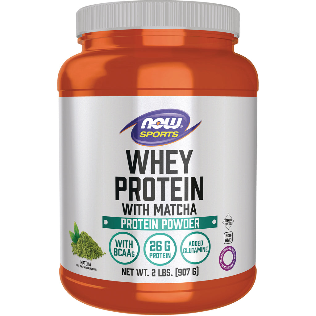 NWF1427 | Now Sports Whey Protein with Matcha 2 lb orange tub, front label showing 26 g protein - Thumbnail