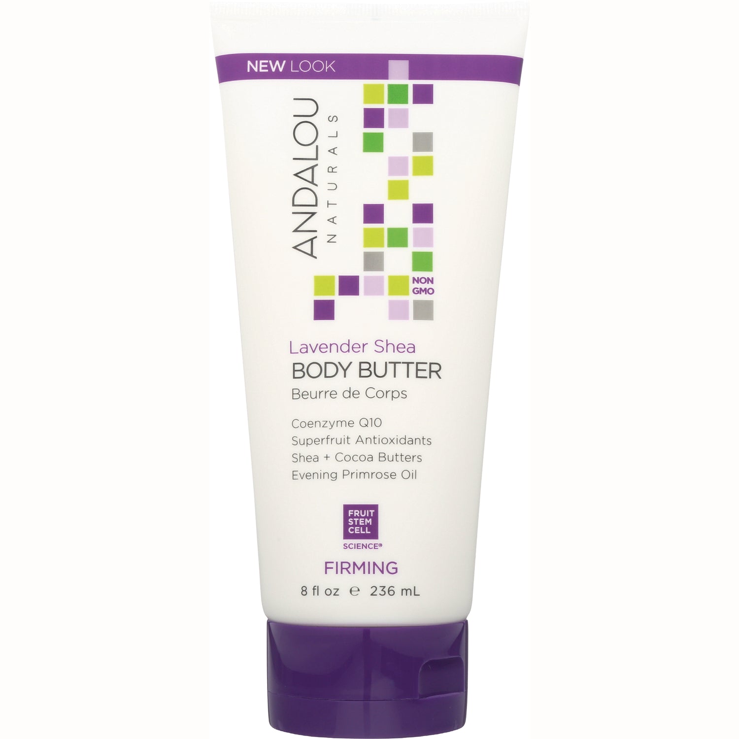 ADN015 | Andalou Naturals Lavender Shea Body Butter, Firming, 8 fl oz (236 mL), New Look