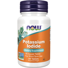 NWF970 | NOW Potassium Iodide dietary supplement bottle front label, 60 tablets, 30 mg per tablet, vegetarian vegan