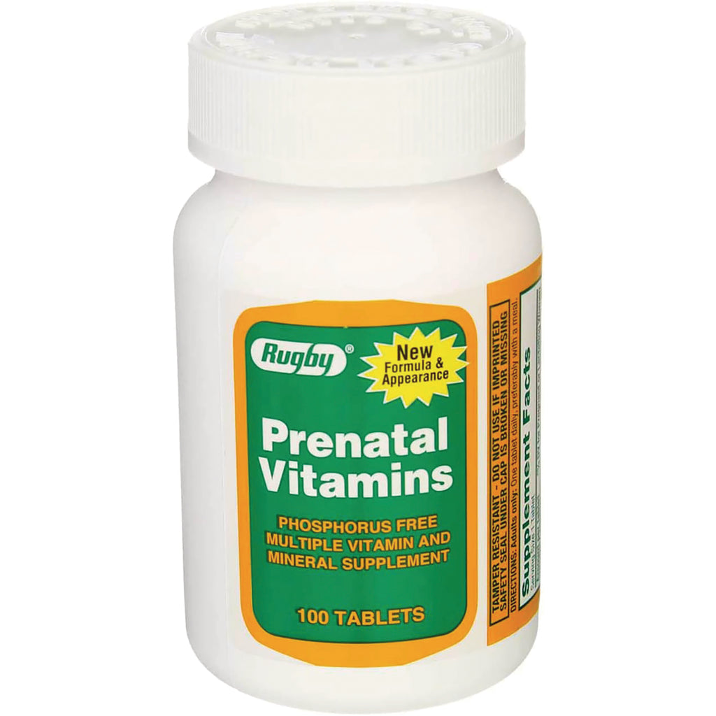 WAT046 | Rugby Prenatal Vitamins bottle, 100 tablets, phosphorus free multivitamin and mineral supplement - Thumbnail