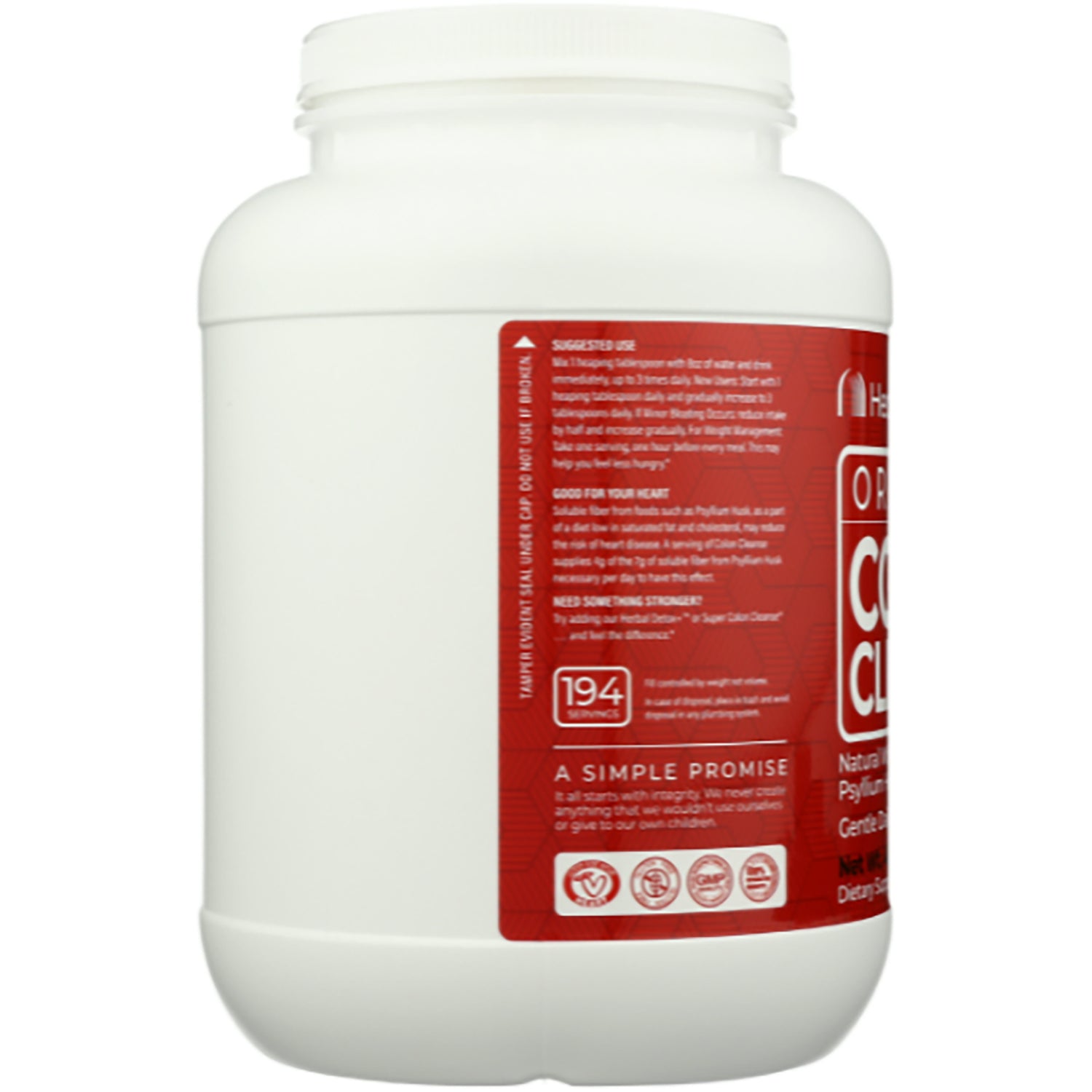 HP009 | back of white supplement jar with red nutrition and usage label partially visible