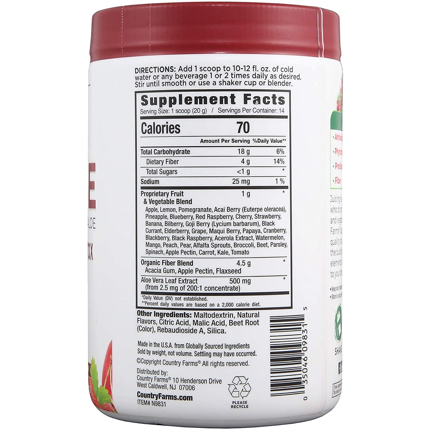CFR006 | back label showing Supplement Facts panel, serving size, ingredient list and barcode