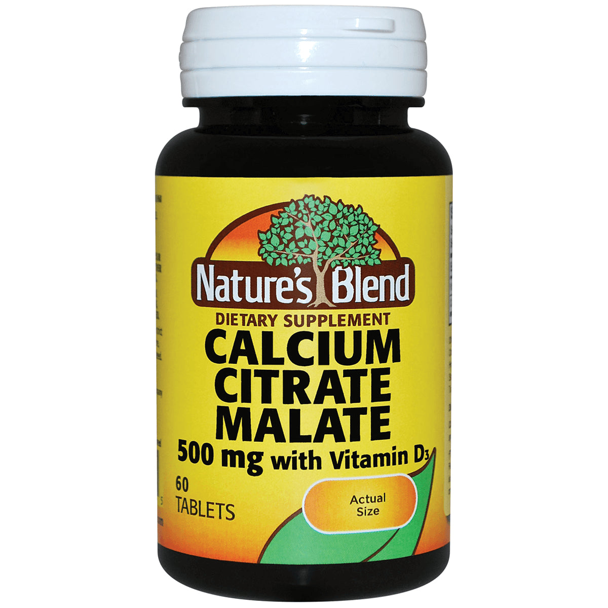 NAB027 | Nature's Blend Calcium Citrate Malate 500 mg with Vitamin D3 bottle, 60 tablets front view