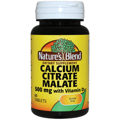 NAB027 | Nature's Blend Calcium Citrate Malate 500 mg with Vitamin D3 bottle, 60 tablets front view