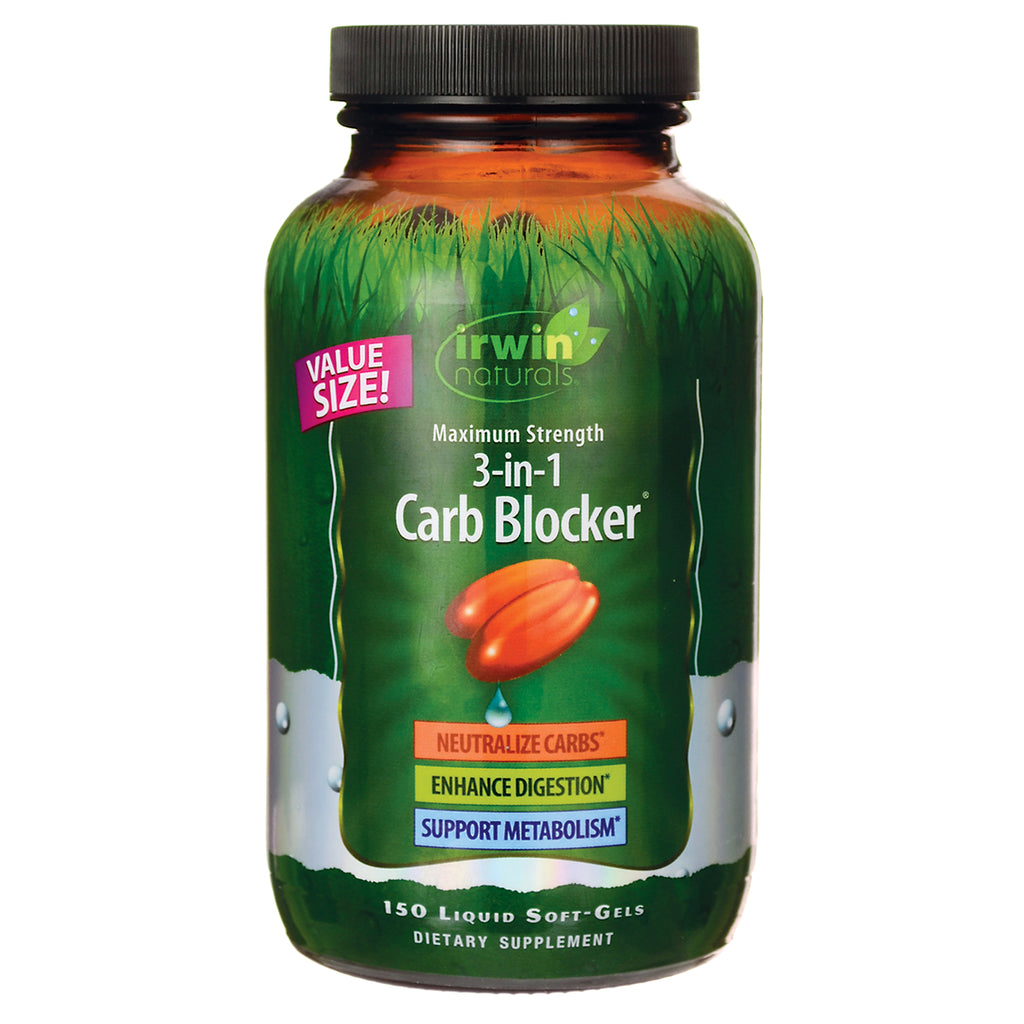 IR108 | Irwin Naturals 3-in-1 Carb Blocker bottle with green label, 150 liquid soft-gels and value size - Thumbnail