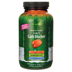 IR108 | Irwin Naturals 3-in-1 Carb Blocker bottle with green label, 150 liquid soft-gels and value size