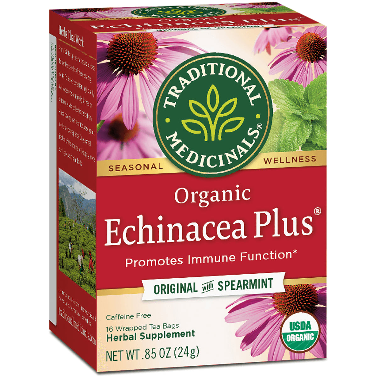 TMD005 | Traditional Medicinals Organic Echinacea Plus tea box, promotes immune function, Original with Spearmint, 16 tea bags
