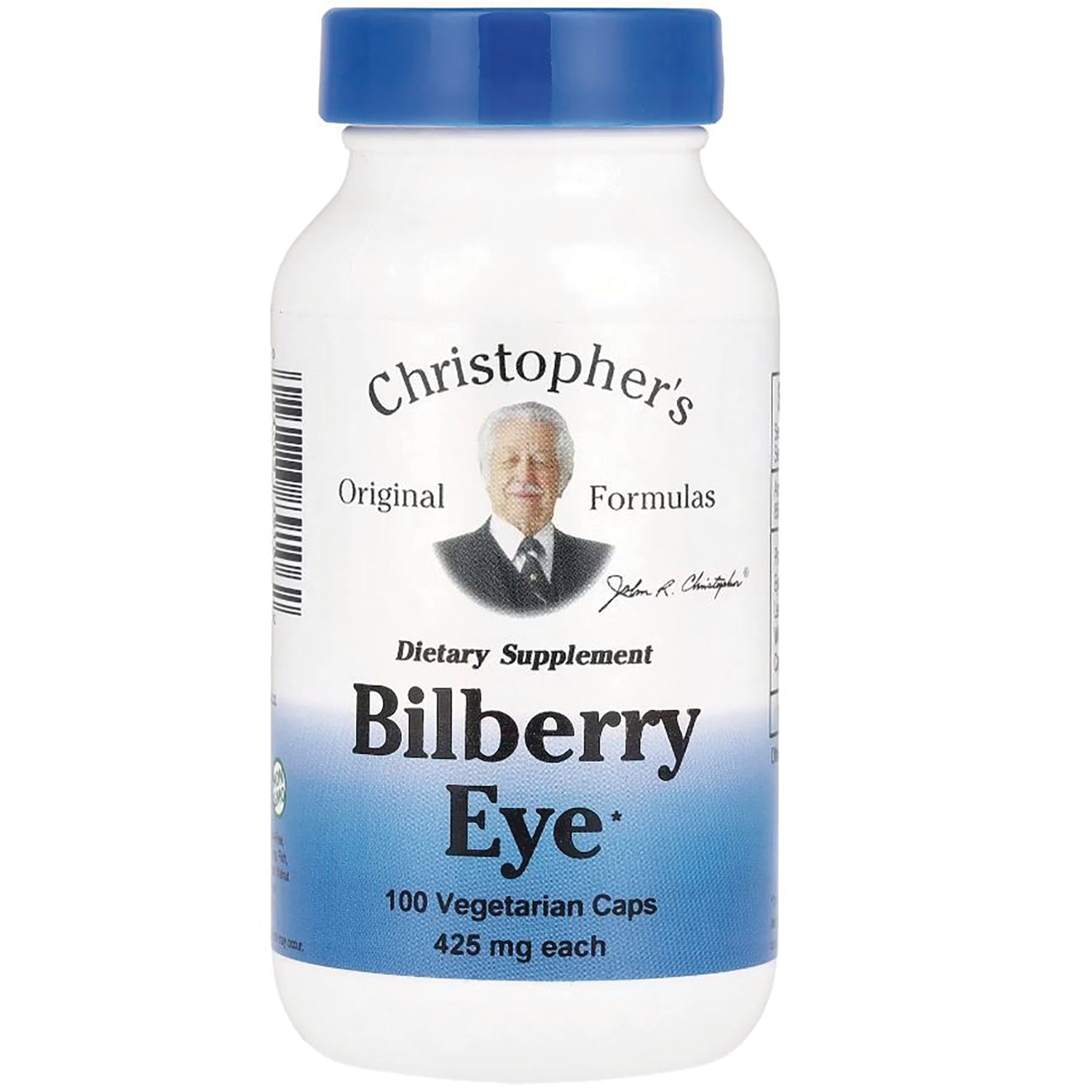 DCR029 | Christopher's Bilberry Eye dietary supplement bottle front label showing 100 Vegetarian Caps 425 mg each