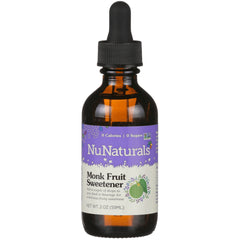 NN058 | Amber glass dropper bottle labeled NuNaturals Monk Fruit Sweetener 2 oz