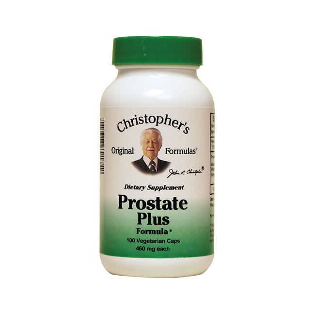 DCR024 | Christopher's Original Formulas Prostate Plus dietary supplement bottle with green cap, 100 vegetarian caps visible label