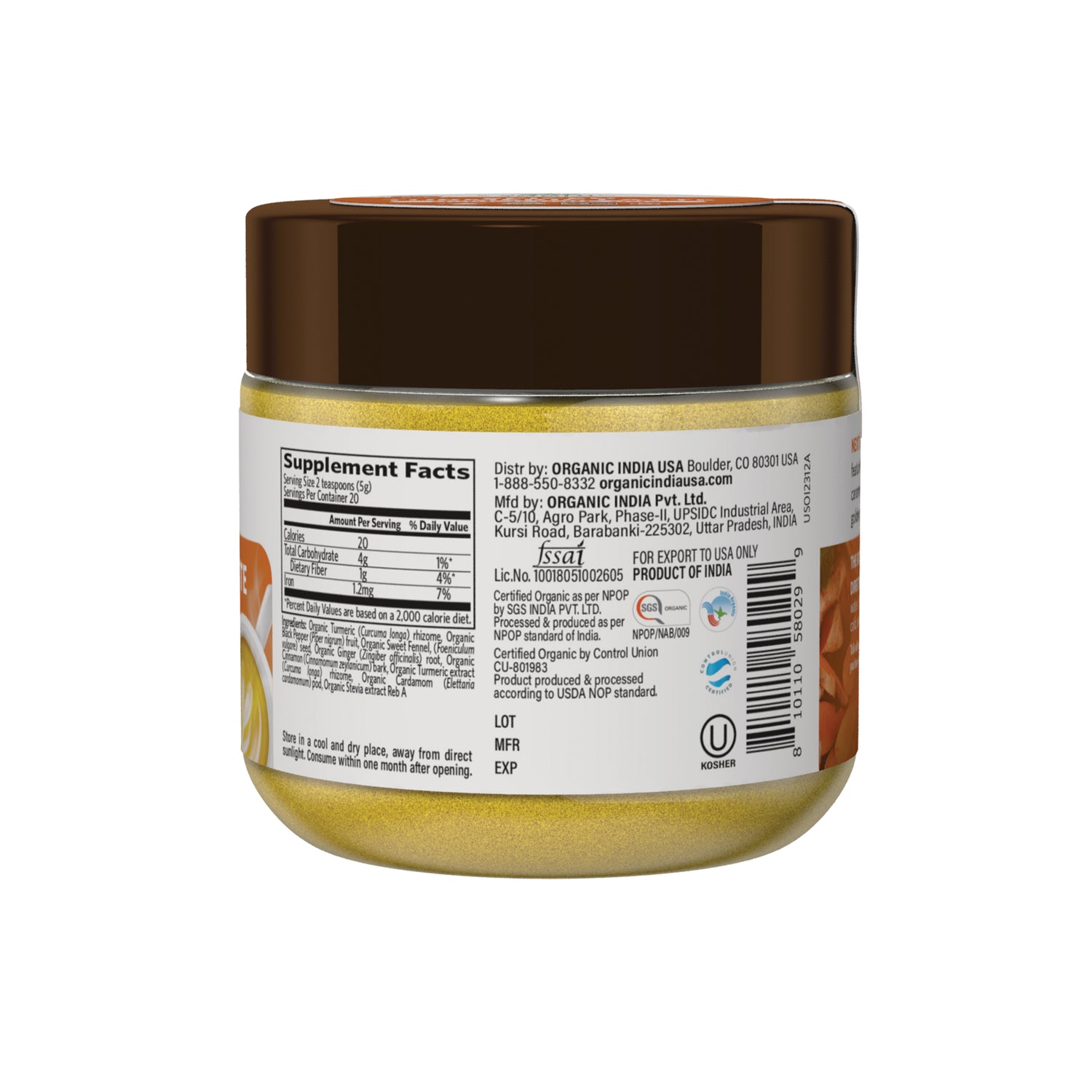 RGN110 | Back of jar showing supplement facts panel, ingredients, barcode and manufacturer details