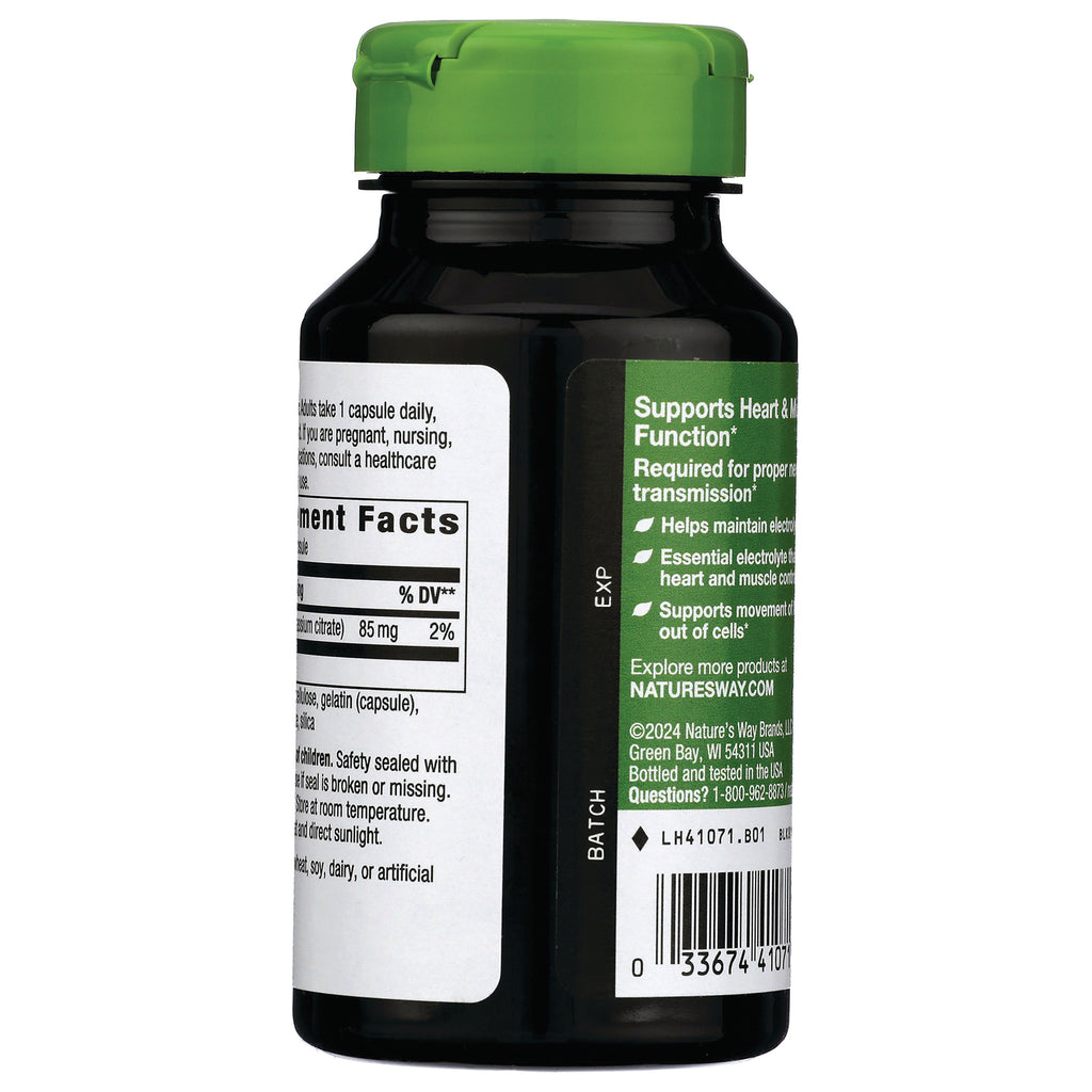 NW362 | back of black supplement bottle showing Supplement Facts panel, green benefits panel labeled Supports Heart & Function and barcode - Thumbnail