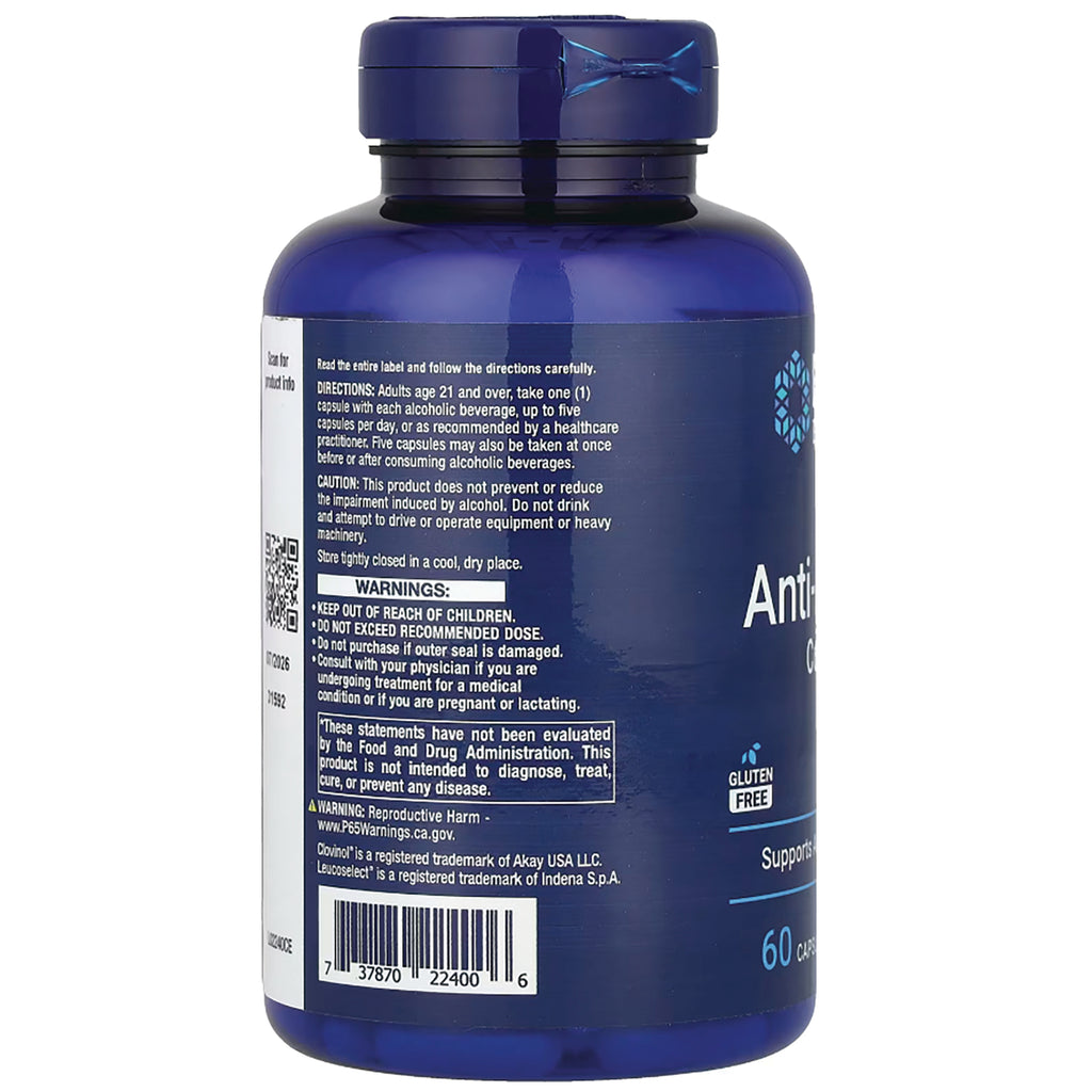 LE461 | Back of blue supplement bottle showing warnings, directions, barcode, and gluten free icon - Thumbnail