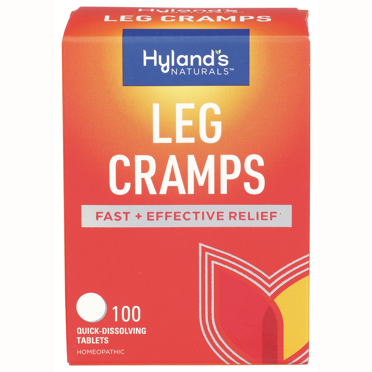 HY260 | Hyland's Naturals LEG CRAMPS front box with FAST + EFFECTIVE RELIEF label and 100 quick-dissolving tablets