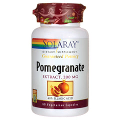 SLR392 | Solaray Pomegranate extract 200 mg supplement bottle, 60 vegetarian capsules, 40% ellagic acid