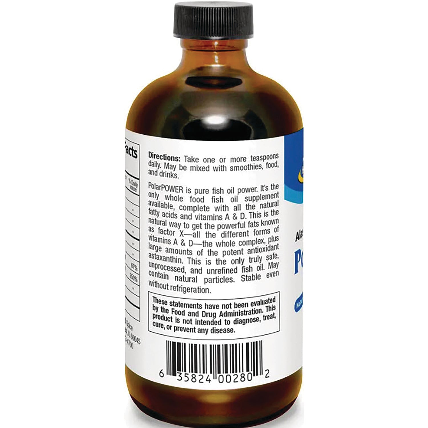 NHS036 | Back label of amber supplement bottle showing directions text, ingredient panel and barcode