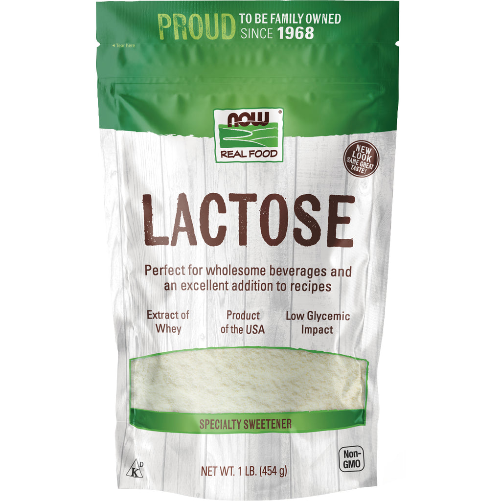 NWF373 | NOW Real Food Lactose specialty sweetener pouch front showing product name and net wt 1 lb (454 g) - Thumbnail