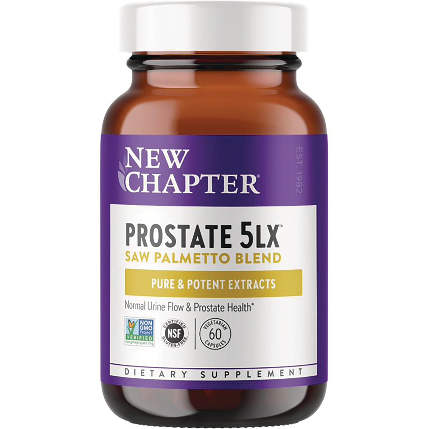 NWC273 | New Chapter Prostate 5LX saw palmetto blend dietary supplement bottle, 60 vegetarian capsules