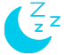 Blue crescent moon with white sleep symbols on a light blue background
