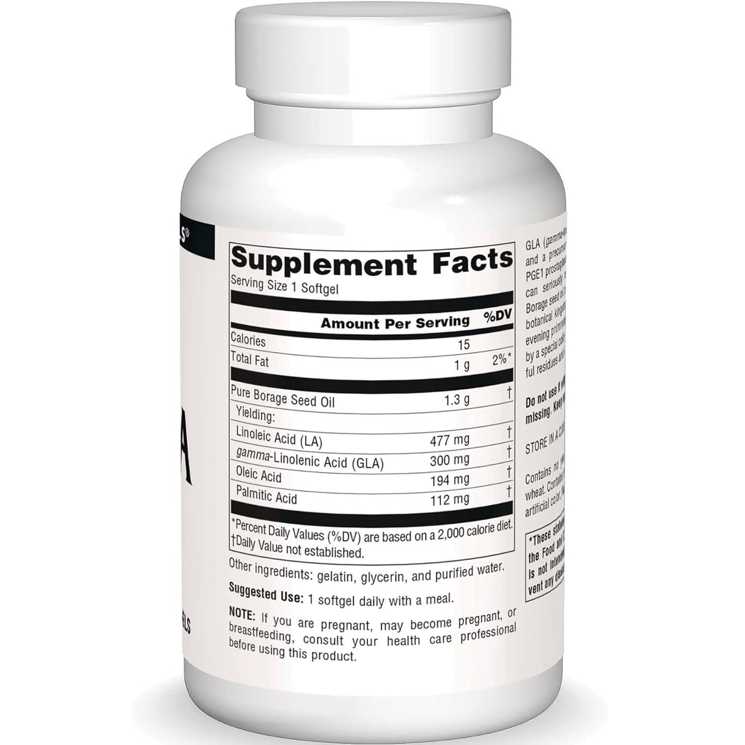 SN249 | Back label of supplement bottle showing Supplement Facts and ingredients panel