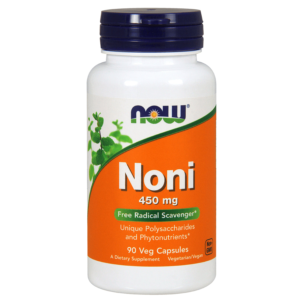 NWF336 | NOW Noni 450 mg white bottle with orange label, 90 veg capsules supplement