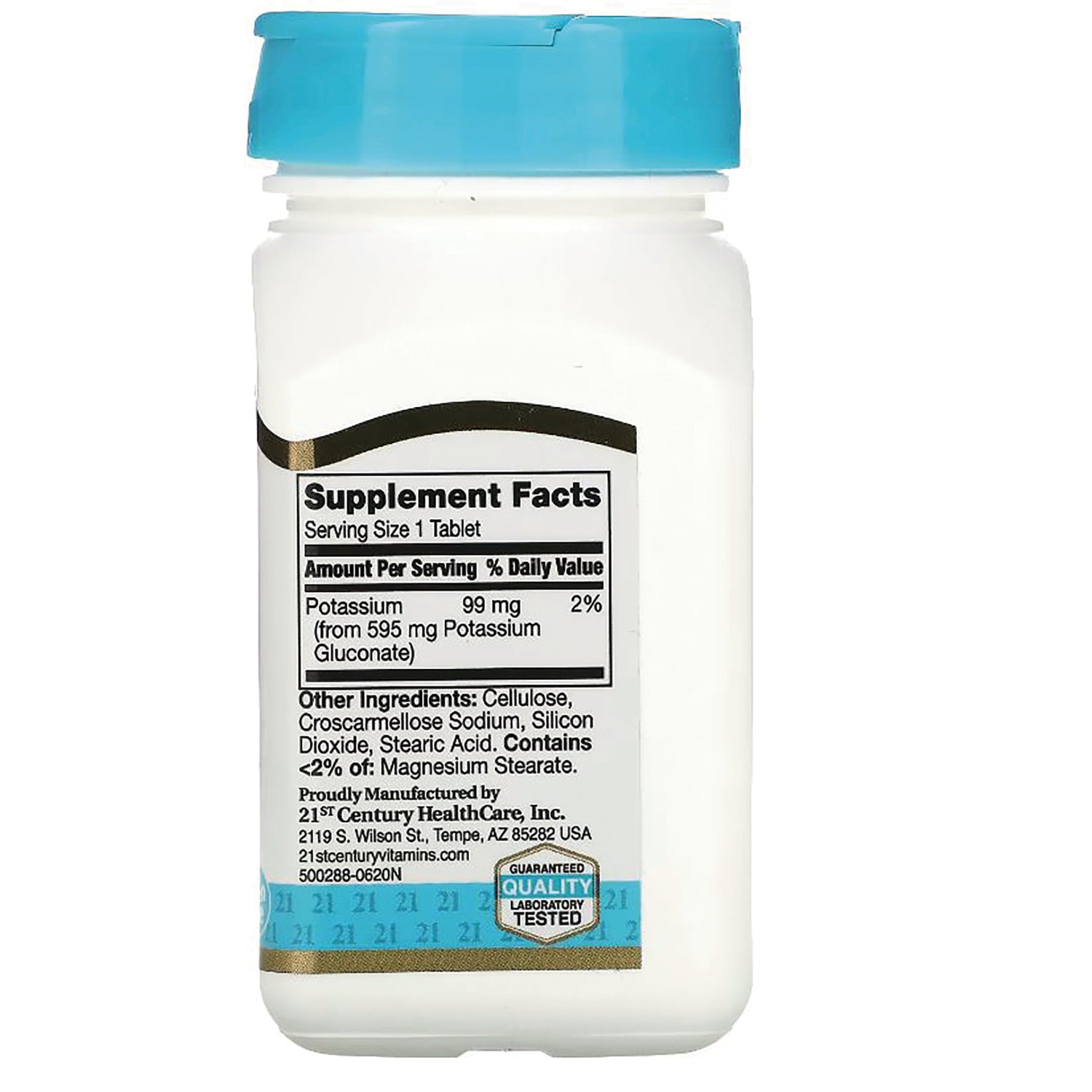 CNT134 | Back of white supplement bottle showing Supplement Facts panel with Potassium 99 mg and ingredient list