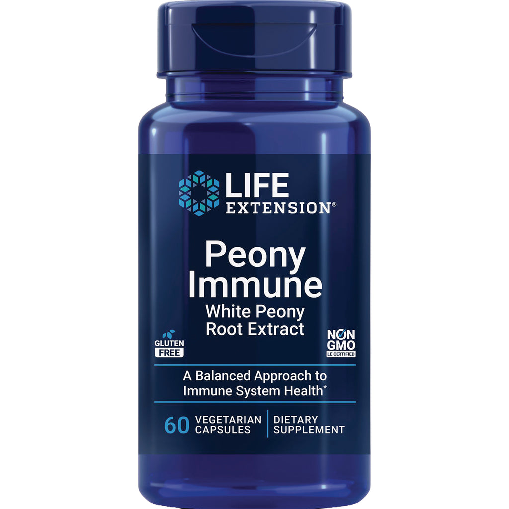 LE277 | Life Extension Peony Immune white peony root extract dietary supplement bottle, 60 vegetarian capsules - Thumbnail