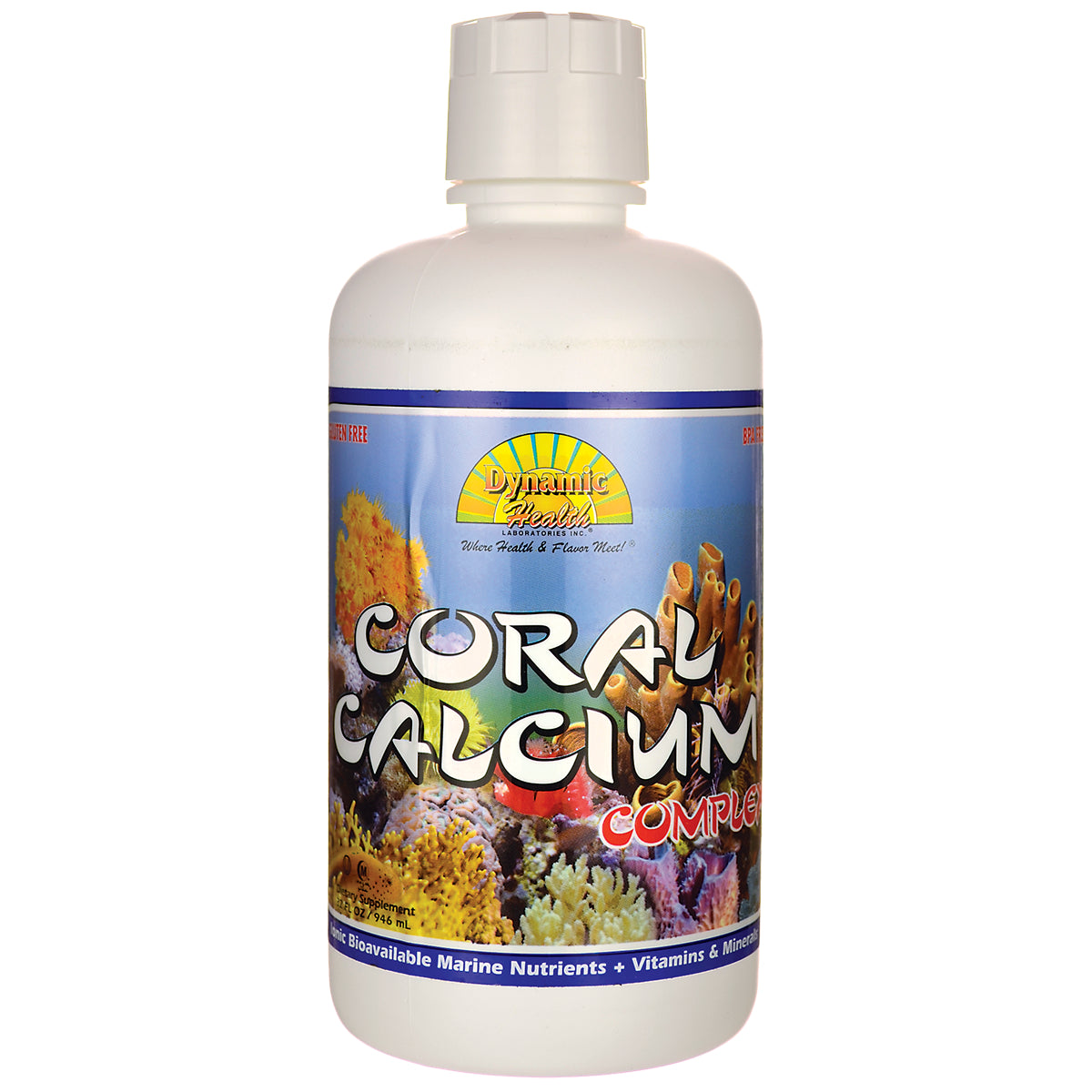 DYH042 | White bottle labeled CORAL CALCIUM COMPLEX by Dynamic Health, front view