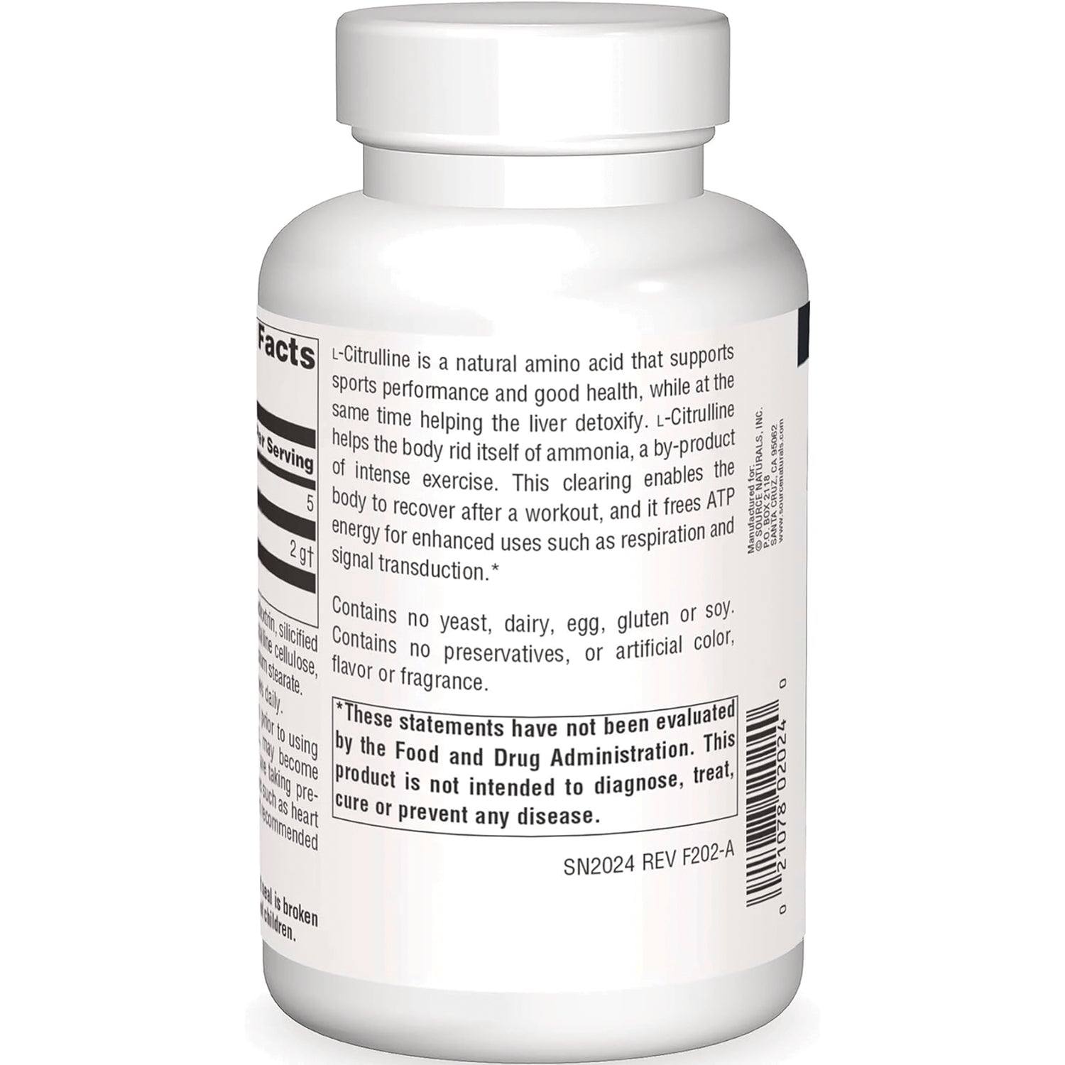 SN481 | Back label with L-Citrulline description, supplement facts, and FDA disclaimer