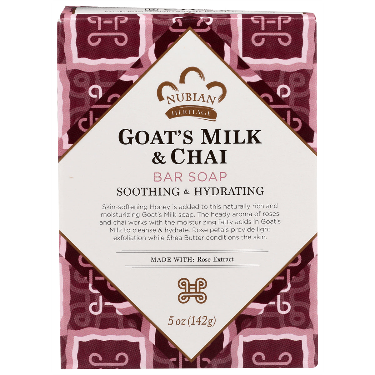 NBH011 | Nubian Heritage Goat's Milk & Chai bar soap box, 5 oz (142g), made with Rose Extract
