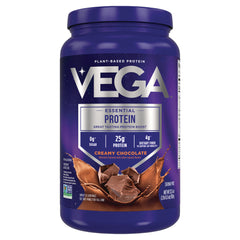 VGA002 | Vega Essential Protein powder, Creamy Chocolate, 25g protein, 0g sugar, 4g fiber, front of container
