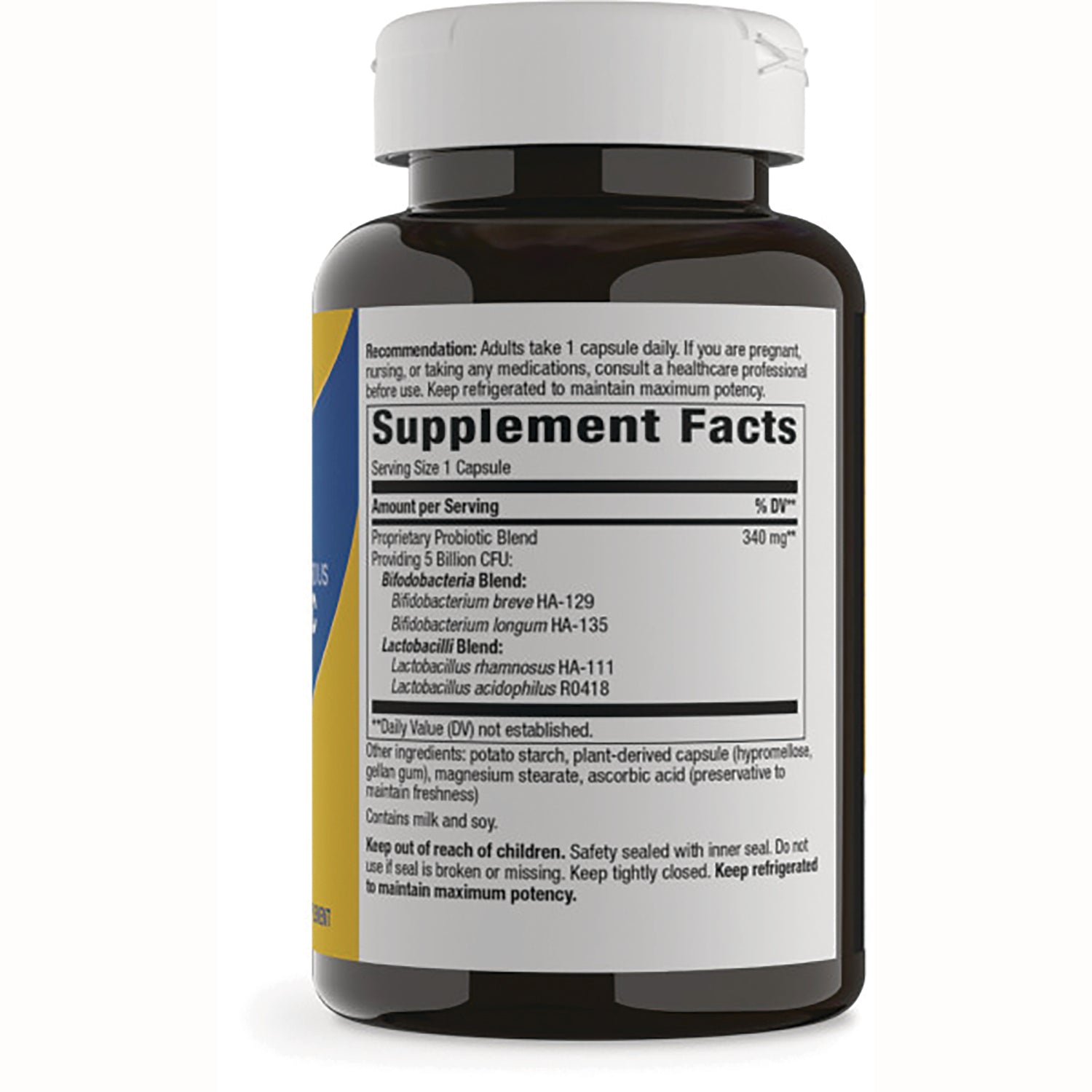 NW801 | back label showing Supplement Facts, ingredients, warnings and directions on a brown supplement bottle
